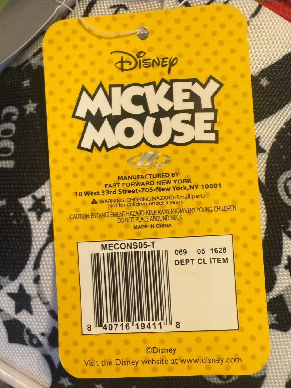 NEW WITH TAG Disney Mickey Mouse Lunch Bag Cool Kids 4 Ever Black & White, Red
